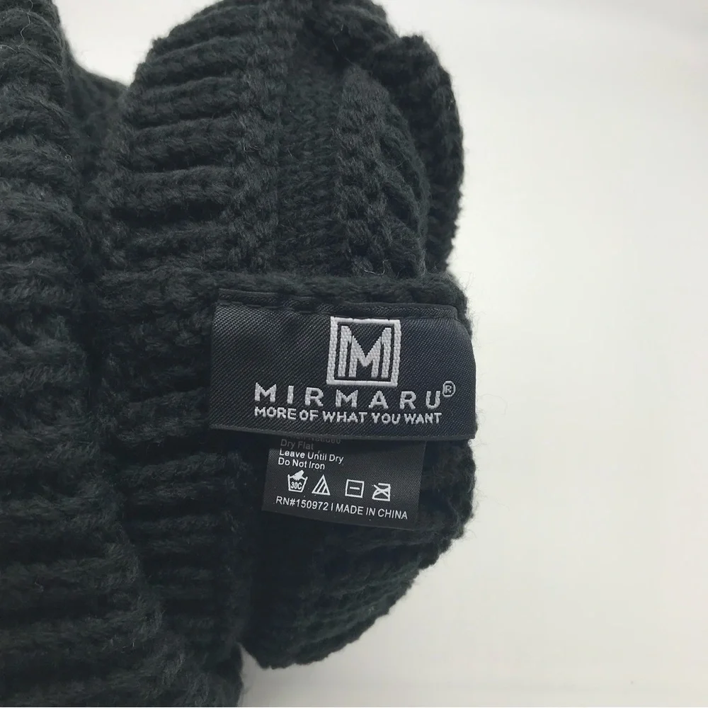 Mirmaru Knit Hat Faux Fur PomPom NWT  Black & Brown PomPom - Picture 9 of 10